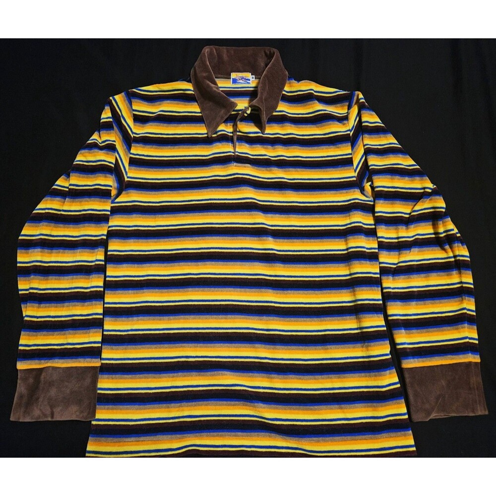 Vintage 70s 80's Hampton Garage Velour Surf Shirt Terry Cloth Polo Rad